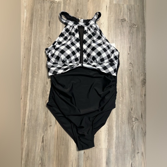 Cromi NWT one piece Slimming Swimsuit, Black and Plaid, XL - Picture 2 of 7
